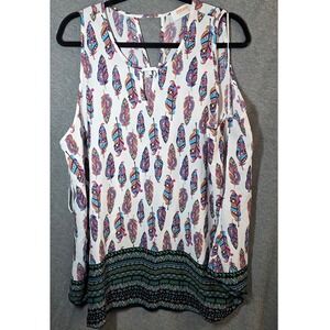 Renee C Feather USA Blouse Plus Size 3X Boho Sleeveless Tank Top Cami Layer